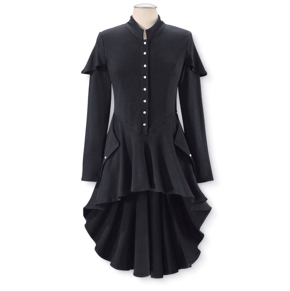 Pyramid Collection Steampunk Bohemian Victorian Hi Low Jacket lace up black 2X N - Picture 3 of 10